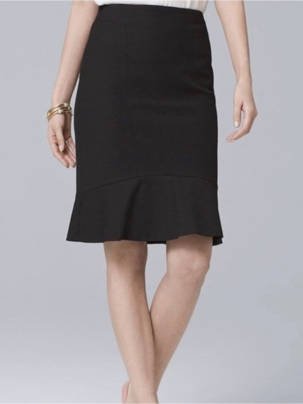 White House Black Market Flounce Pencil Skirt Lined Women’s Size 2 Grey Tweed